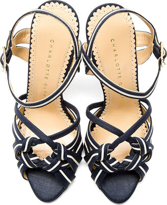 Charlotte Olympia Navy Cotton & Leather Admiral Heels
