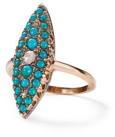 Anthropologie Arik Kastan Turquoise and Diamond Grande Navette Ring in 14k Rose Gold