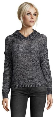 Wyatt black and gray marled long sleeve hooded hi-low sweater