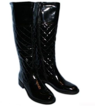 Ladies Claudia Ghizzani Black Knee High Diamond Shape Patent Boots