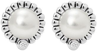 Lagos Luna Sterling Silver Diamond and Cultured Freshwater Pearl Stud Earrings