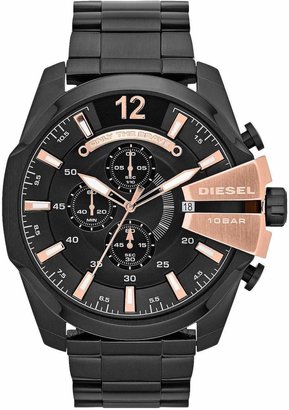 Diesel Mega Chief Chronograph Black and Rose Gold Dial with Stainless Black IP Bracelet Mens Watch