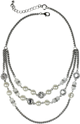 Lovestruck LOVE STRUCK love struck Silver-Tone Simulated Pearl & Crystal 3-Row Necklace