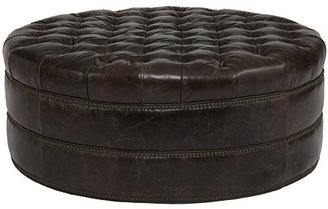Elite Leather Company Nora Tufted Leather Ottoman, Dark Brown