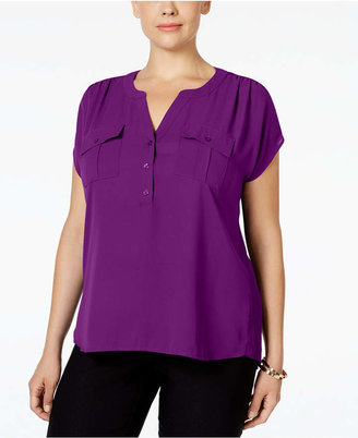 INC International Concepts Plus Size Mixed-Media Utility Shirt, Created for Macy's
