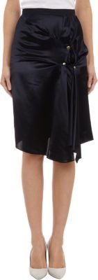 Nina Ricci Gathered-Front Asymmetric-Hem Skirt-Black