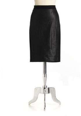 DKNY Leather and Ponte Pencil Skirt