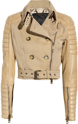 Burberry Cropped leather and cotton-twill biker jacket