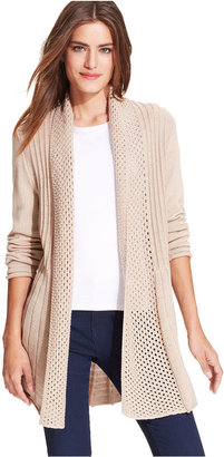 NY Collection Long-Sleeve Open-Knit Cardigan