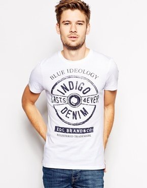Esprit T-Shirt With Denim Print - White