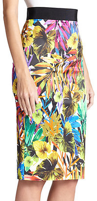 Milly Tropical-Print Pencil Skirt