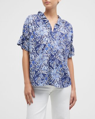 Blue And White Floral Print Blouse | ShopStyle
