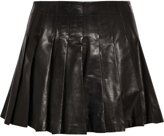 Alice + Olivia Pleated leather mini skirt