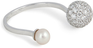 Delfina Delettrez 18kt White Gold Sphere Ring with White Diamonds and Pearl