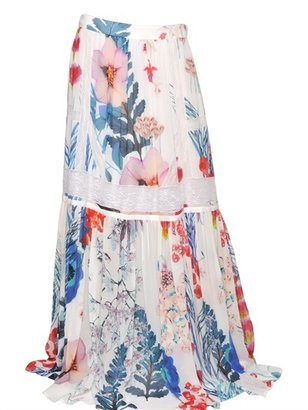 Roberto Cavalli Floral Printed Silk Georgette Long Skirt
