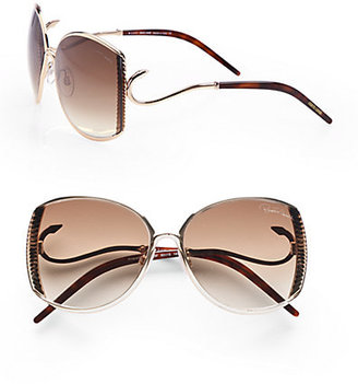 Roberto Cavalli Amaranto Ridged Metal Oversized Sunglasses/Rose Gold