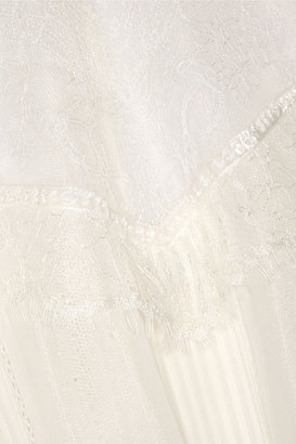 Alice + Olivia Brett lace-paneled stretch-silk georgette top