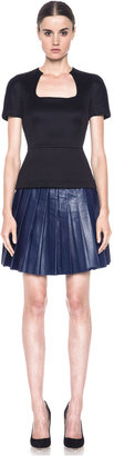 Derek Lam Leather Pleated Skirt in Blue