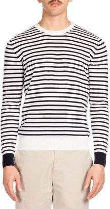 Ami Striped Crewneck Sweater, Navy/White