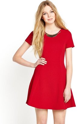 Love Label Jacquard Necklace Fit and Flare Dress