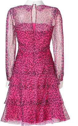 Valentino Fuchsia/Black Leopard Print Belted Silk Dress