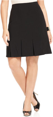 Amy Byer Plus Size Black Stretch Suiting Pleated A-Line Skirt