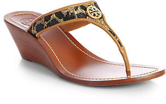Tory Burch Cameron Leopard-Print Leather Wedge Sandals