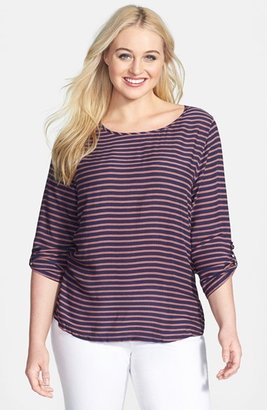 7 For All Mankind Seven7 Mixed Media Stripe Boatneck Top (Plus Size)