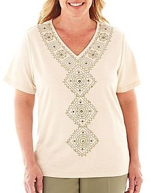 Alfred Dunner Call of the Wild Short-Sleeve Embroidered-Center Top - Plus