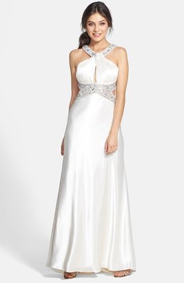 Betsy & Adam Embellished Cutout Charmeuse Gown