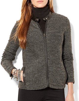 Lauren Ralph Lauren Petites Faux Leather Trim Tweed Jacket