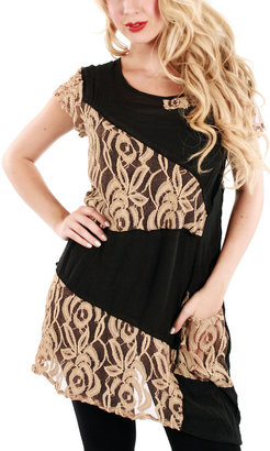Lily Black & Beige Floral Lace Patchwork Tunic