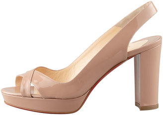 Christian Louboutin Marpolo Patent Red Sole Slingback, Nude