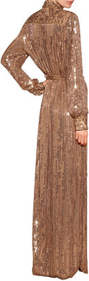 Emilio Pucci Silk Georgette Sequined Gown in Gold Gr. 42