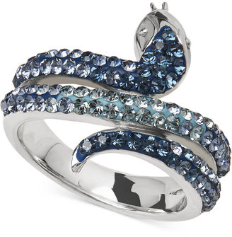 Kaleidoscope Blue Swarovski Crystal Snake Ring in Sterling Silver