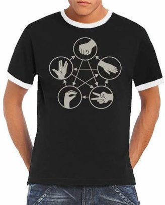 Touchlines Big Bang Theory Men's Ringer Contrast T-Shirt Stone Scissors Paper Lizard Spock white/black Size:L