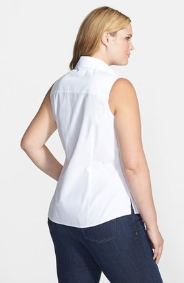Foxcroft Shaped Pinpoint Cotton Sleeveless Shirt (Plus Size)