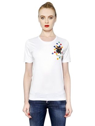 DSQUARED2 Cat & Polka Dot Printed Cotton T-Shirt