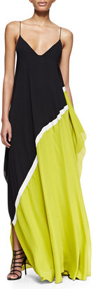 Halston Georgette Colorblock Sleeveless Gown