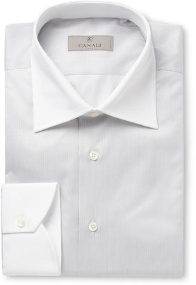 Canali Striped Contrast-Collar Cotton Shirt