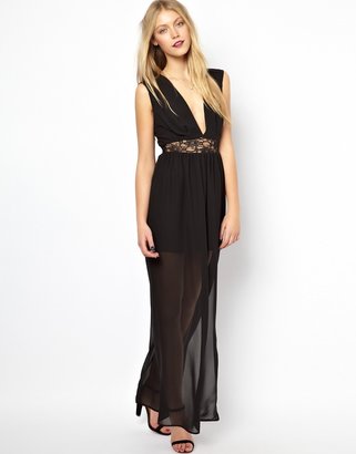 Love Maxi Dress with Lace Waist and Plunge Neck