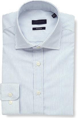 Z Zegna 2264 Z Zegna Cotton Spread Collar Shirt - for Men, White/Light Blue