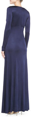 Diane von Furstenberg Long-Sleeve Drape-Front Gown