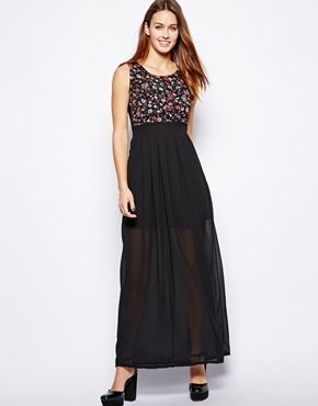 Wal G Maxi Dress with Floral Top - black