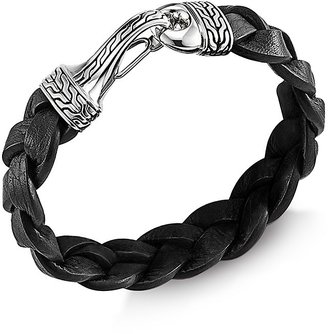 John Hardy Men's Classic Chain Silver Hook Bracelet on Black Braided Leather Cord