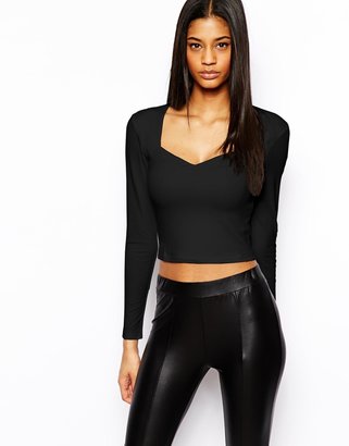ASOS Crop Top with Bardot Sweetheart Neckline and Long sleeves