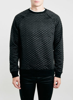 Topman Black Technical Quilted Sweatshirt
