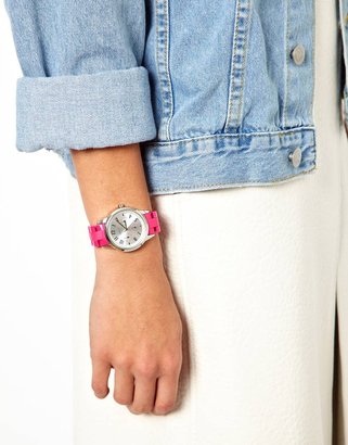 Oasis Ladies Pink Plastic Strap Watch with Round Face