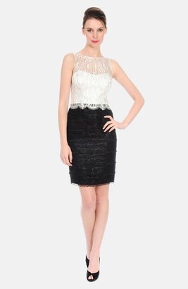 Kay Unger Colorblock Lace & Tweed Sheath Dress
