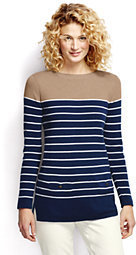 Lands' End Women's Petite Cotton Open Crewneck Tunic Sweater-Celestial Blue Stripe
